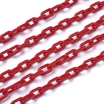 ABS Plastic Cable Chains, Oval, Red, 13.5~14x8x2mm, 14.9 inch~15.35 inch(38~39cm)/strand