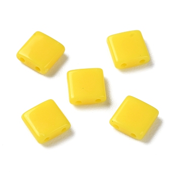 Opaque Acrylic Slide Charms, Square, Yellow, 5.2x5.2x2mm, Hole: 0.8mm