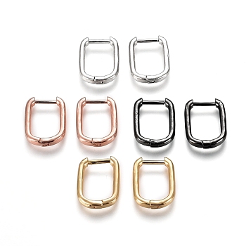 Brass Huggie Hoop Earrings, Rectangle, Mixed Color, 12 Gauge, 15.5x11.5x2mm, Pin: 1mm