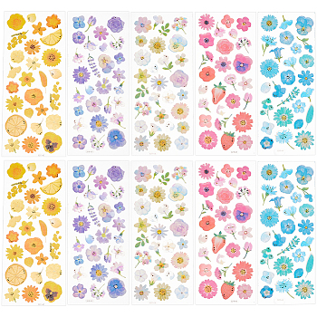 10 Sheets 5 Colors Flower Pattern Epoxy Resin Sticker, for Scrapbooking, Travel Diary Craft, Mixed Color, 200x75mm, 2 sheets/color