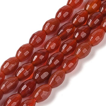 Natural Carnelian Beads Strands, Deyd & Heated, Faceted, Oval, 12x8mm, Hole: 1.2mm, about 32pcs/strand, 14.76''(37.5cm)