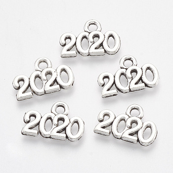 Tibetan Style Alloy Charms, New Year 2020, Lead Free & Cadmium Free, 9x14x1.5mm, Hole: 1.8mm, about 1700pcs/1000g