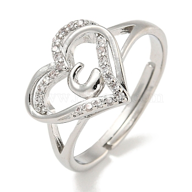 Clear Letter C Brass+Cubic Zirconia Finger Rings