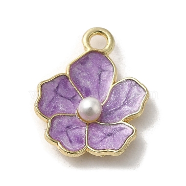 Light Gold Medium Purple Flower Alloy+Enamel Pendants
