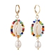 Natural Shell and Pearl Wrapped Dangle Hoop Earrings(EJEW-TA00049)-1