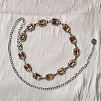 Bohemian Style Alloy Rhinestone Rectangle Link Chain Waist Belly Chains, Platinum, Light Colorado Topaz, 1120mm(FS-WGF667A-06)