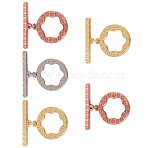 5Pcs Flat Round Brass Toggle Clasps, Cadmium Free & Lead Free, Long-Lasting Plated, Mixed Color, 4.5~16x14~20.5x1.5mm, Hole: 1mm(KK-TADJ0001-23)