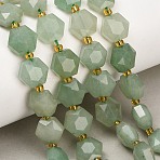 Natural Green Aventurine Beads Strands, Hexagon, Faceted, with Seed Beads, 10x11x6~7mm, Hole: 1.4mm, about 15~16pcs/strand, 7.28''(18.5cm)~7.48''(19cm)(GG-CBA4A3B-B18)