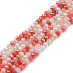 Electroplate Glass Beads Strands, AB Color Plated, Faceted, Rondelle, Salmon, 3x2.5mm, Hole: 0.7mm, about 180~185pcs/strand, 16.53~17.32 inch(42~44cm)(EGLA-S192-001A-B07)