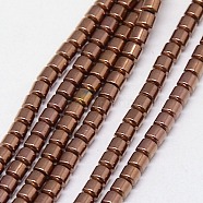 Electroplate Non-magnetic Synthetic Hematite Beads Strands, Column, Grade A, Copper Plated, 2x2mm, Hole: 1mm, about 200pcs/strand, 16 inch(G-J163-2x2mm-01)