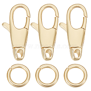 6Pcs Brass Swivel Lobster Claw Clasps, with 20Pcs 304 Stainless Steel Open Jump Rings, Real 18K Gold Plated, 14.5x7x3mm, Hole: 1.2mm(DIY-BBC0001-53)