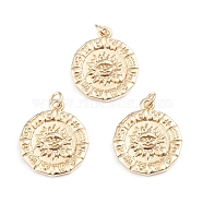 Brass Pendants, with Jump Rings, Long-Lasting Plated, Flat Round with 12 Constellation/Zodiac Sign & Sun, Real 18K Gold Plated, 21x18x4mm, Hole: 3mm(ZIRC-I042-04G)