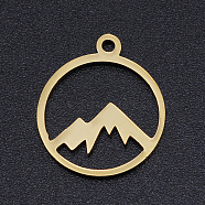 Ion Plating(IP) 201 Stainless Steel Pendants, Laser Cut, Ring with Mountain Charm, Golden, 17x14.5x1mm, Hole: 1.5mm(STAS-S105-T901-3)
