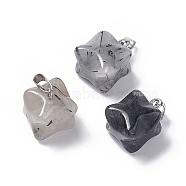 Natural Black Rutilated Quartz Pendants, Merkaba Star Charms, with Stainless Steel Color Plated 201 Stainless Steel Findings, 18~20x14~15x14~15mm, Hole: 8x3mm(G-C002-02B)