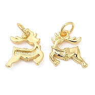 Christmas Rack Plating Brass Pendants, with Jump Ring, Lead Free & Cadmium Free, Long-Lasting Plated, Deer Charm, Real 18K Gold Plated, 16.5x11x2.5mm, Hole: 3mm(KK-D037-02G)