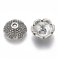 6-Petal Tibetan Style Alloy Bead Caps, Cadmium Free & Lead Free, Flower, Antique Silver, 14x5.5mm, Hole: 2.5mm, Inner diameter: 10.5mm, about 735pcs/1000g(TIBE-S320-137AS-LF)