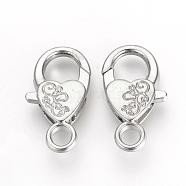 Alloy Lobster Claw Clasps, Heart, Platinum, 26.5x15x6.5mm, Hole: 4mm(PALLOY-R070-11P)