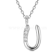 SHEGRACE Rhodium Plated 925 Sterling Silver Initial Pendant Necklaces, with Grade AAA Cubic Zirconia and Cable Chains, Platinum, Letter.U, 15.74 inch(40cm)(JN917A)