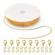 DIY 3m Brass Cable Chain Jewelry Making Kit, with 30Pcs Brass Open Jump Rings with 10Pcs Zinc Alloy Lobster Claw Clasps, Golden, Chain Link: 2x1.8x1.2mm(DIY-YW0005-74G)