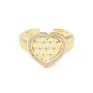 Brass Cuff Finger Rings, with Cubic Zirconia, Heart, Inner Diameter: 18.4mm(RJEW-H227-02G-03)