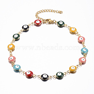 304 Stainless Steel Link Bracelets, Evil Eye, Real 18K Gold Plated, Colorful, 9-5/8 inch(24.5cm)(X-BJEW-H511-01)
