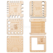 Wood Braided Cord Measure Rulers, Knitting Measure Tool Kit, Square, BurlyWood, 6.4x6.4x0.5cm, Hole: 5mm, 6 style, 1pc/style, 6pcs/set, 1 set/box(TOOL-BC0002-46)