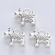 Tibetan Style Alloy Pendants, Cadmium Free & Lead Free, Dog, Antique Silver, 12.5x14x4.5mm, Hole: 2mm, about 240pcs/500g(TIBE-R316-010AS-RS)