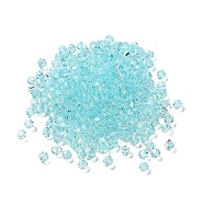 Transparent Glass Beads, Bicone, Cyan, 4x4x3.5mm, Hole: 1mm, 720pcs/bag(GGLA-Z004-05M)