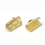 Brass Ribbon Crimp Ends, Rectangle, Real 18K Gold Plated, 7.5x10mm, Hole: 1x3mm(KK-T032-146G)