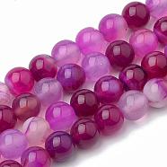 Dyed Natural Striped Agate/Banded Agate Round Bead Strands, Medium Violet Red, 8mm, Hole: 1mm, about 48pcs/strand, 14.9 inch(G-R342-8mm-04)