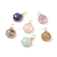 Natural Mixed Gemstone Pendants, with Eco-Friendly Copper Wire Wrapped, Half Round/Dome, Mixed Dyed and Undyed, Real 18K Gold Plated, 20~21x13x7mm, Hole: 2.8~3.3mm(PALLOY-JF01555)