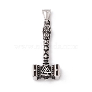 Tibetan Style 304 Stainless Steel Pendants, Hammer, Antique Silver, 48.5x21x10mm, Hole: 8x4mm(STAS-P305-26AS)