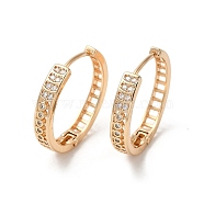 Brass Micro Pave Cubic Zirconia Hoop Earrings for Women, Hollow Rectangle, Light Gold, 27x4.5mm(EJEW-M238-24KCG)