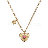 Pink Cubic Zirconia Heart Star Pendant Necklace, Brass Jewelry for Women, Golden, 18.5 inch(47cm)(JN1029A)