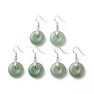Natural Green Aventurine Donut Dangle Earrings, Platinum Plated Brass Jewelry for Women, Cadmium Free & Lead Free, 41mm, Pin: 0.6mm(EJEW-G300-01P-07)