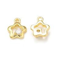 Clear Glass Pendnants, with Brass Findings, Star Charms, Real 18K Gold Plated, 10x8.5x3mm, Hole: 1.2mm(KK-P228-13G)
