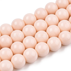 Opaque Solid Color Glass Beads Strands, Round, PeachPuff, 9.5~10mm, Hole: 1.5mm, about 40~42pcs/strand, 14.76~15.12 inch(37.5~38.4cm)(X-GLAA-T032-P10mm-09)