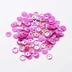 Plastic Paillette Beads, Semi-cupped Sequins Beads, Center Hole, Fuchsia, 4x0.5mm, Hole: 1mm(X-PVC-A002-4mm-02)