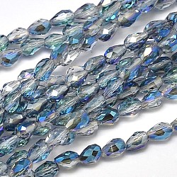 Faceted Teardrop Half Rainbow Plated Transparent Electroplate Glass Beads Strands, Clear, 5x3mm, Hole: 1mm, about 100pcs/strand, 17.7 inch~19.6 inch(EGLA-J132-HR20)