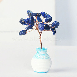 Resin Vase with Natural Lapis Lazuli Chips Tree Ornaments, for Home Car Desk Display Decorations, 40x60mm(BOHO-PW0001-086B-05)