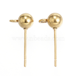 304 Stainless Steel Stud Earring Findings, with Loop, Golden, 17x8x5mm, Hole: 2mm, Pin: 0.8mm(STAS-E147-24G)