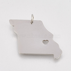 201 Stainless Steel Pendants, Map of Missouri, Stainless Steel Color, 20x20x1mm, Hole: 3mm(X-STAS-T038-89)
