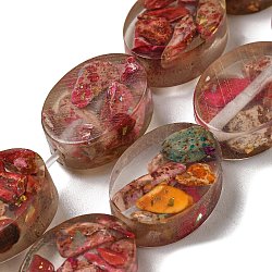 Dyed Natural Imperial Jasper with Resin Beads Strands, Oval, Cerise, 16x12x6mm, Hole: 1.2mm, about 11pcs/strand, 6.89 inch(17.5cm)(G-G083-A03-01)
