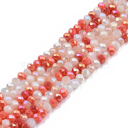 Electroplate Glass Beads Strands, AB Color Plated, Faceted, Rondelle, Salmon, 3x2.5mm, Hole: 0.7mm, about 188~190pcs/16.93 inch~17.71 inch(43~45cm)(EGLA-S192-001A-B07)