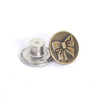 Alloy Button Pins for Jeans, Nautical Buttons, Garment Accessories, Round with Bowknot, Antique Bronze, 17mm