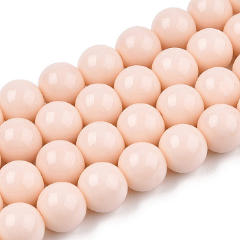Opaque Solid Color Glass Beads Strands, Round, PeachPuff, 9.5~10mm, Hole: 1.5mm, about 40~42pcs/strand, 14.76~15.12 inch(37.5~38.4cm)