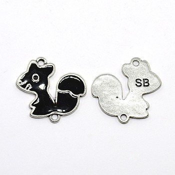 Antique Silver Tone Squirrel with Word SB Alloy Enamel Links connectors, Black, 24x24x1mm, Hole: 1mm