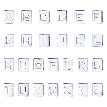Zinc Alloy Slide Charms, with Letter Pattern, Rectangle, Cadmium Free & Lead Free, Alphabet, Letter A~Z, Platinum, 10x8x4mm, Hole: 8x2mm, 26pcs/set, 3sets/box