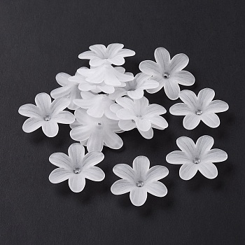 6-Petal Transparent Acrylic Bead Caps, Frosted, Flower, WhiteSmoke, 25.5x23x5.5mm, Hole: 1.6mm