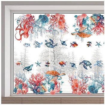 PVC Window Static Stickers, Rectangle Shape, for Window Decoration, Fish, 380x1160mm